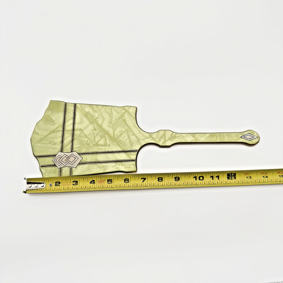 Vintage Art Deco Hand Mirror Brush Set Beveled Celluloid Green Pearlized Lucite - Picture 11 of 12